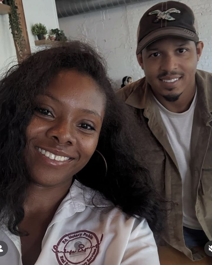 Khalia Luff of Sankofa Signings with a client, Philly through and through